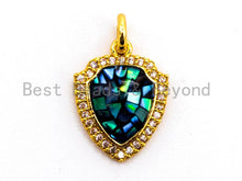 Load image into Gallery viewer, CZ Micro Pave Shield Shape Pendant with Abalone Shell, Cubic Zirconia CZ space Pendant,12x15mm,SKU#F416