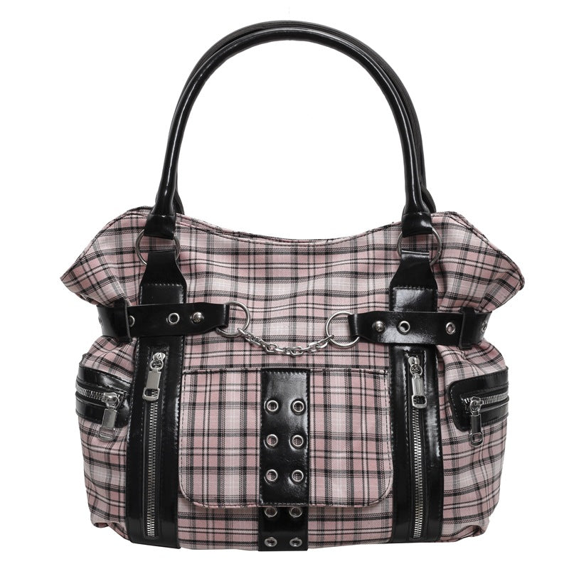 Women's Plaid Crossbody Bag with Rivet Details