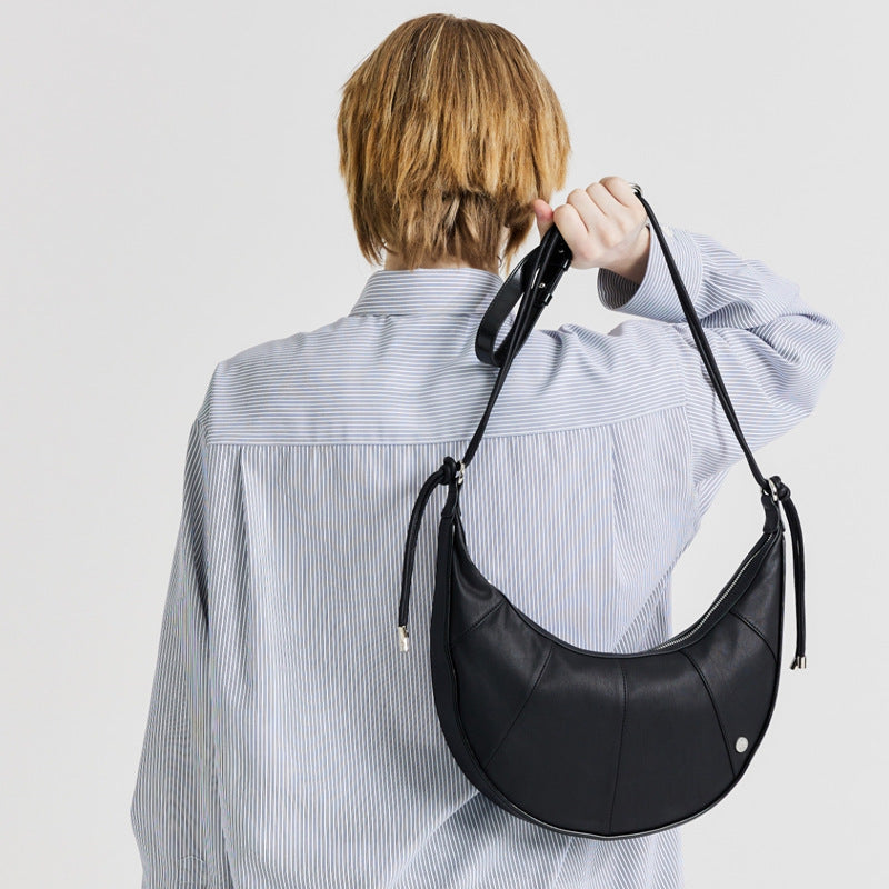Women's PU Leather Crescent Shoulder Bag – Waterproof Geometric Crossbody Handbag