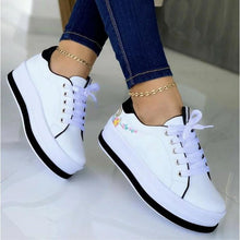Load image into Gallery viewer, Women's Embroidery Platform Sneakers | Floral PU Lace-Up Chunky Sole Shoes