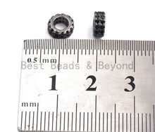 Load image into Gallery viewer, Micro Pave Black CZ Pave On Black Double Layers Big Large Hole Spacer Beads, Cubic Zirconia Black Color Spacer Beads, 7x3mm, SKU#C93
