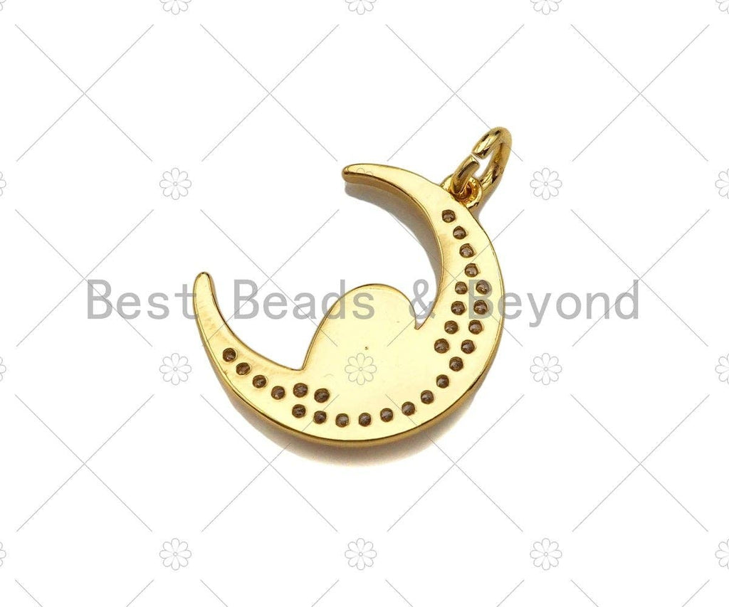 CZ Micro Pave Enamel Heart With Cresent Moon Pendant/Charm, White Pink Black Enamel Charm, Necklace Bracelet Charm Pendant,15x20mm, Sku#L479C