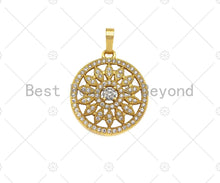 Load image into Gallery viewer, CZ Micro Pave Sunflower On Round Ring Pendant,Cubic Zirconia SKU#B130