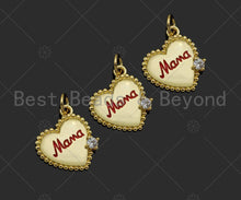 Load image into Gallery viewer, Gold Filled CZ Micro Pave Red Enamel Mama Word On Heart Shape Pendant, 18K Gold Filled Charm, Necklace Bracelet Charm,14x15mm,Sku#LK329