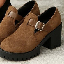 Load image into Gallery viewer, Women's Chunky Suede High Heels - Round Toe Block Heel Pumps