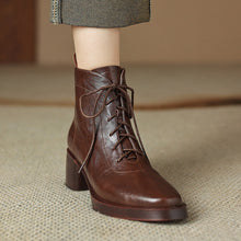 Load image into Gallery viewer, Retro Leather Lace-Up Side Zipper Ankle Boots