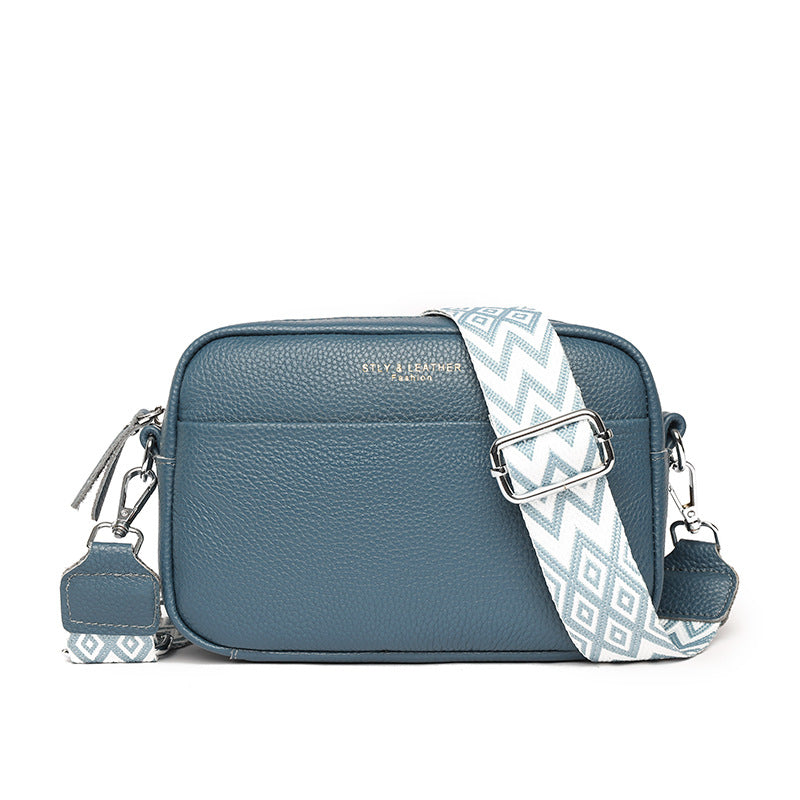 Rhombus Embroidered Crossbody Bag - Genuine Leather Small Square Shoulder Bag