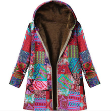 Load image into Gallery viewer, Retro Warm Printed Pocket Thick Zippered Hooded Coat