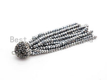 Load image into Gallery viewer, Black/Silver Crystal Beaded Tassel Pendants,Glass Crystal Beads,Pave CZ Rhinestone Cap, Tassel Necklace Enhancer, 3'' long, Sku#B67