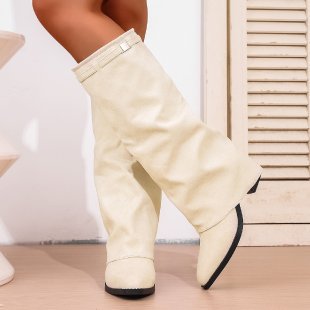 Women's Chunky Heel Over-the-Knee Boots - British Style High Shaft Boots with Metal Accents