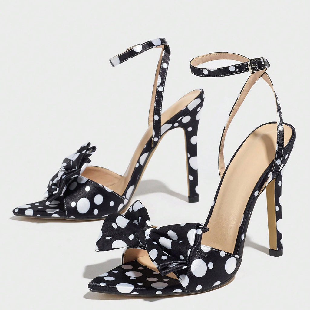 Elegant Silk Polka-Dot Pointed-Toe High Heels with Bow Detail | Women's Extra-High Heel Pumps