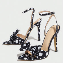Load image into Gallery viewer, Elegant Silk Polka-Dot Pointed-Toe High Heels with Bow Detail | Women's Extra-High Heel Pumps
