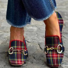 Load image into Gallery viewer, Women's Plaid Square-Toe Flat Buckle Shoes – Casual Low-Heel Plus-Size Flats