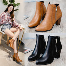 Load image into Gallery viewer, Women's Retro Chunky Heel Ankle Boots – Side Zip Pointed Toe Block Heel