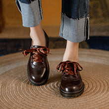 Load image into Gallery viewer, Women's Retro Silk Lace-Up Chunky Heel Pumps - Vintage British Style Leather Shoes