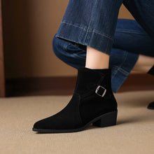 Load image into Gallery viewer, Women's Retro Chunky Heel Ankle Boots | Round Toe Satin Low-Top Fall Winter Boots