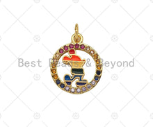 Load image into Gallery viewer, Colorful CZ Micro Pave Enamel Mickey On Round Ring Shape Pendant,Gold Colorful Enamel Charm, Necklace Bracelet Charm,14x17mm,Sku#JL35