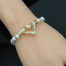Load image into Gallery viewer, Pearl Gold Spacer with Heart Clasp Bracelet , Sku#LD474