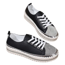 Load image into Gallery viewer, Women's Plus-Size Chunky Sole Sequin Sneakers | Lace-Up Low-Top | Gold Silver Black White