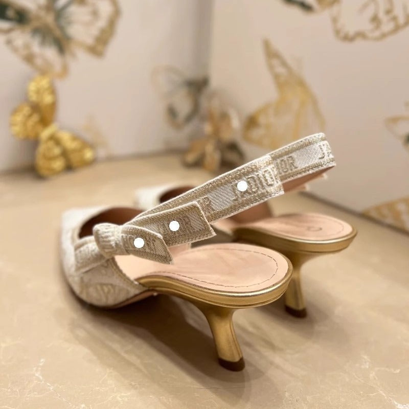 Women's Gold Bow Strap Pointed Toe High Heel Sandals - Elegant Party Heels