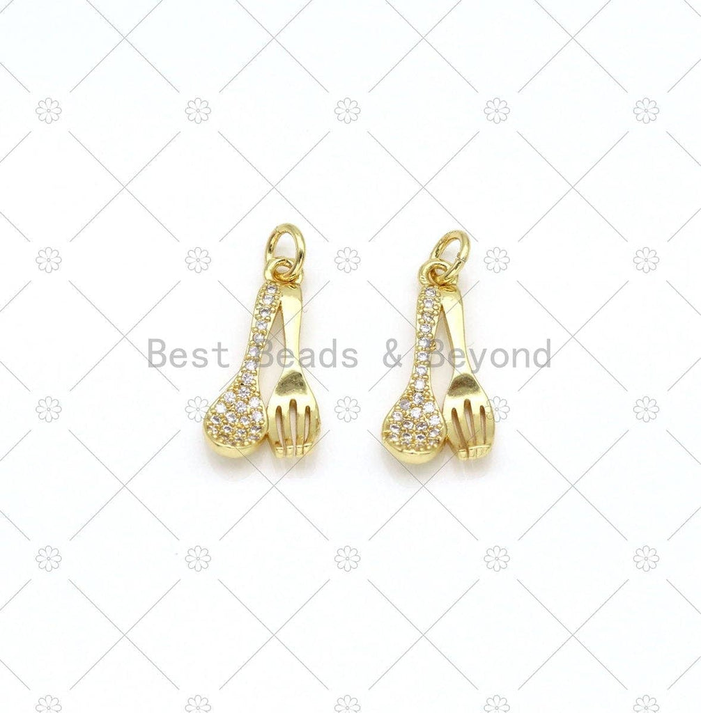 CZ Micro Pave Spoon Fork Shape Pendant, 18K Gold Filled Spoon Fork Charm, Necklace Bracelet Charm Pendant,Sku#LD166