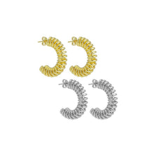 Load image into Gallery viewer, Gold Silver Swirl Spring Half Circle Earrings, Sku#A240