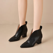 Load image into Gallery viewer, Women's Chunky Heel Martin Ankle Boots – Pointed Toe V-Cut Slip-On