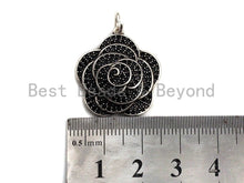 Load image into Gallery viewer, CZ Micro Pave Rose Flower Shape Pendant, Antique Silver Tone, Cubic Zirconia Pave Flower Charm Pendant, 23x25mm,sku#F1029C