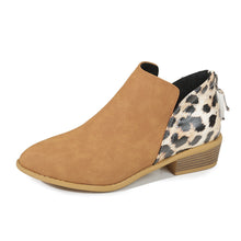 Load image into Gallery viewer, Women's Leopard Print Chunky Heel Boots | Pointed Toe Back Zipper Suede