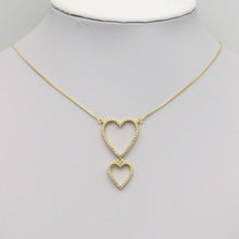 Load image into Gallery viewer, Gold CZ Twin Heart Necklace Connector Charm, Sku#LK881