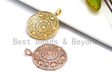 Load image into Gallery viewer, CZ Micro Pave Round Filigree Flower Pendant/Charm, Cubic Zirconia Paved Charm, Necklace Bracelet Focal Pendant, 42x46mm,sku#F632C