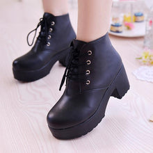 Load image into Gallery viewer, Women's Round-Toe Chunky-Sole Ankle Boots | PU Leather | Black &amp; White