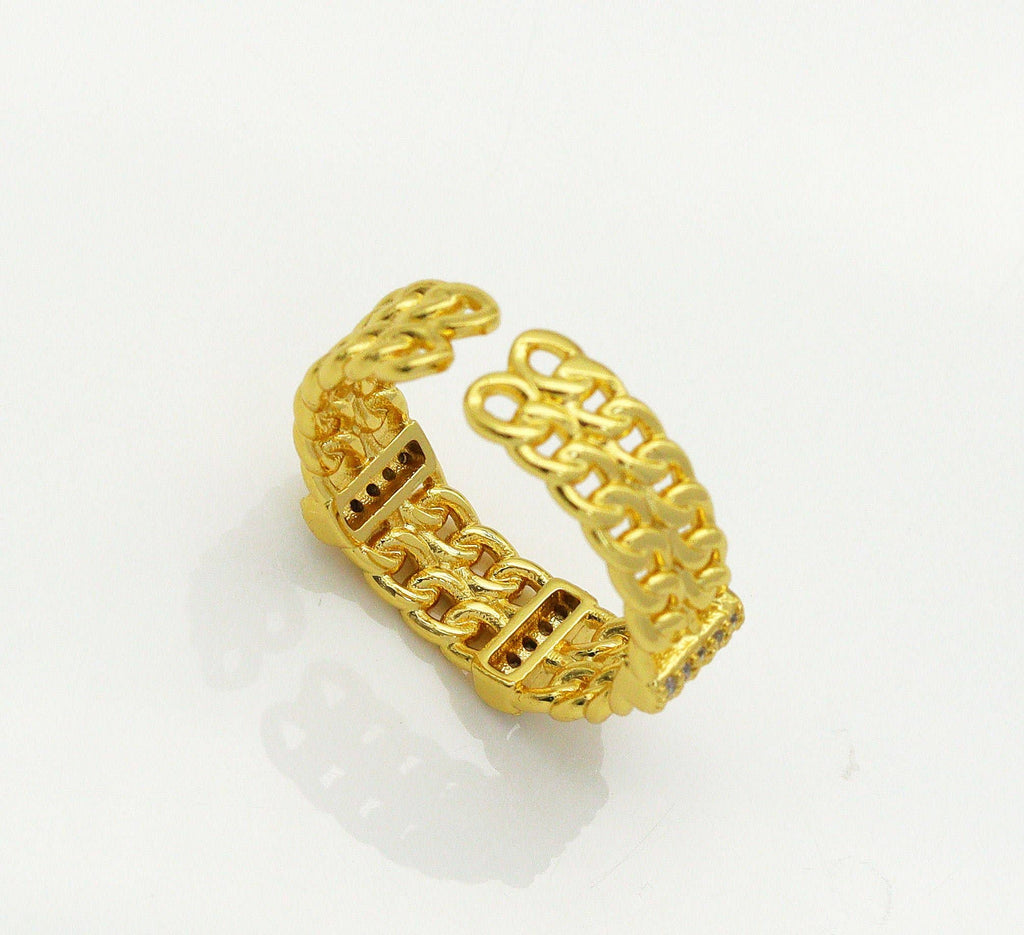 CZ Double Link Chain Shape Adjustable Ring, Sku#X334