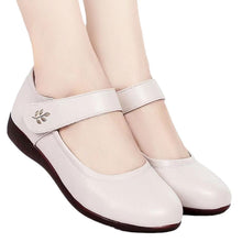Load image into Gallery viewer, Women's Peep Toe Wedge Heel Shoes – Soft Sole Single Strap Buckle Flats | Black &amp; Off-White