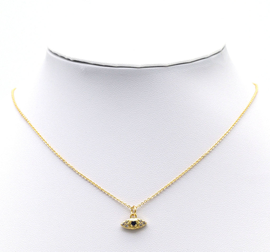 Gold CZ Pave Blue Evil Eye Charm, Sku#LK716