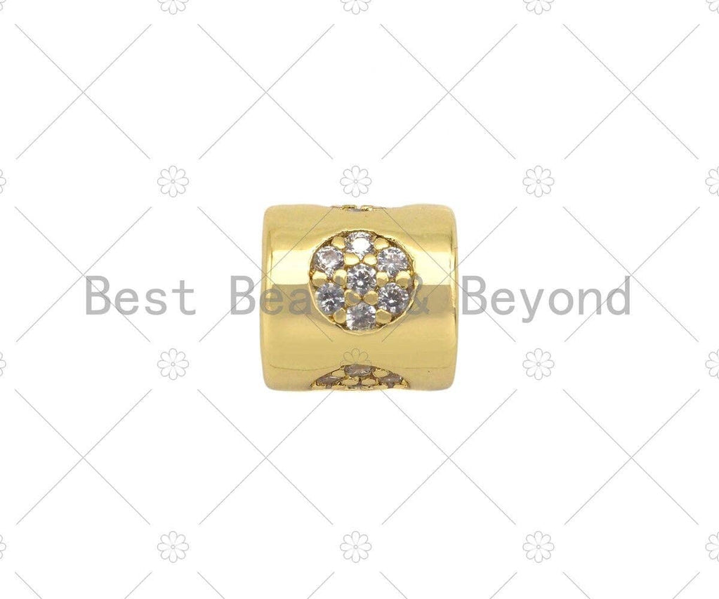 CZ Micro Pave Circle On Large Hole Tube Spacer Beads, Sku#C118