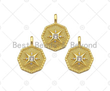 Load image into Gallery viewer, Big CZ Micro Pave North Star On Octagon Shape Pendant/Charm,Dainty Gold/Silver Charm, Necklace Bracelet Charm Pendant,19x25mm, Sku#B127