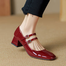 Load image into Gallery viewer, Women's Square Toe Chunky Heel Pumps - Elegant Low Heel Office Shoes