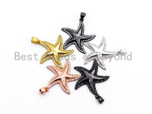 Load image into Gallery viewer, CZ Clear/Black Micro Pave STARFISH Pendant, StarFish Pave Pendant, Gold/Rose Gold/Silver/Gunmetal plated, 25x26mm, Sku#F422