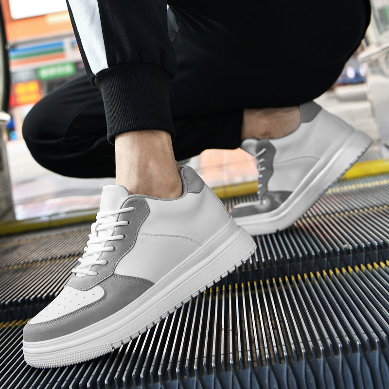 Korean-Style Low-Top Sneakers – Men's & Women's Casual White Shoes | Thick Sole Lace-Up