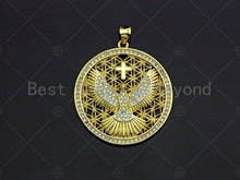 Load image into Gallery viewer, 18K Gold Hollow Out Tercel On Round Coin Shape Pendant, Eagle Round Charm, Animal Pave Pendant, Gold plated,mm, Sku#LK53