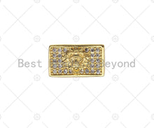 Load image into Gallery viewer, CZ Large Hole Embossment Lion Head Spacer Micro Pave Beads, Cubic Zirconia Cuboid Space Beads, Men's Bracelet Findings, 13x7mm, SKU#LD07