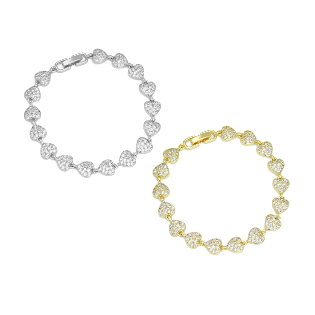 Gold Silver Clear CZ Heart Bracelet, Sku#A331