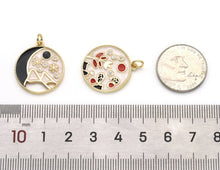 Load image into Gallery viewer, CZ Gold Enamel Flower bee Mountain Round Coin Charm, Sku#LX149