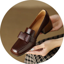 Load image into Gallery viewer, Women's Genuine Cowhide Leather Chunky Heel Commuter Shoes | Square Toe Block Heel Pumps