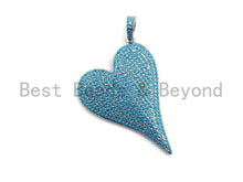 Load image into Gallery viewer, CZ Turquoise Micro Pave Large Heart Pendant, Heart Shaped Pave Pendant, Gold/Rose Gold/Silver/Gunmetal plated, 30x41mm, Sku#X55
