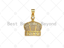 Load image into Gallery viewer, 18K Gold Micro CZ Pave King Crown Pendant, Gold Crown Charm, Crown Beads, Jewelry Findings, 18x22mm,sku#LK42
