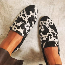 Load image into Gallery viewer, Women's Round-Toe Cow Print Rhinestone Slip-On Shoes | Chunky Low Heel Dress Shoes