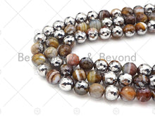 Load image into Gallery viewer, Natural Half Silver Plated Brown Agate Beads, 8mm/10mm/12mm Round Faceted Brown Green Beads, 15.5 Full Strand, sku# UA124