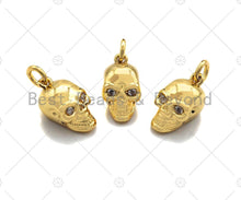 Load image into Gallery viewer, Dainty Gold Skull Head Pendant/Charm,Cubic Zirconia Charm, Necklace Bracelet Charm Pendant,7x14mm, Sku#ML31